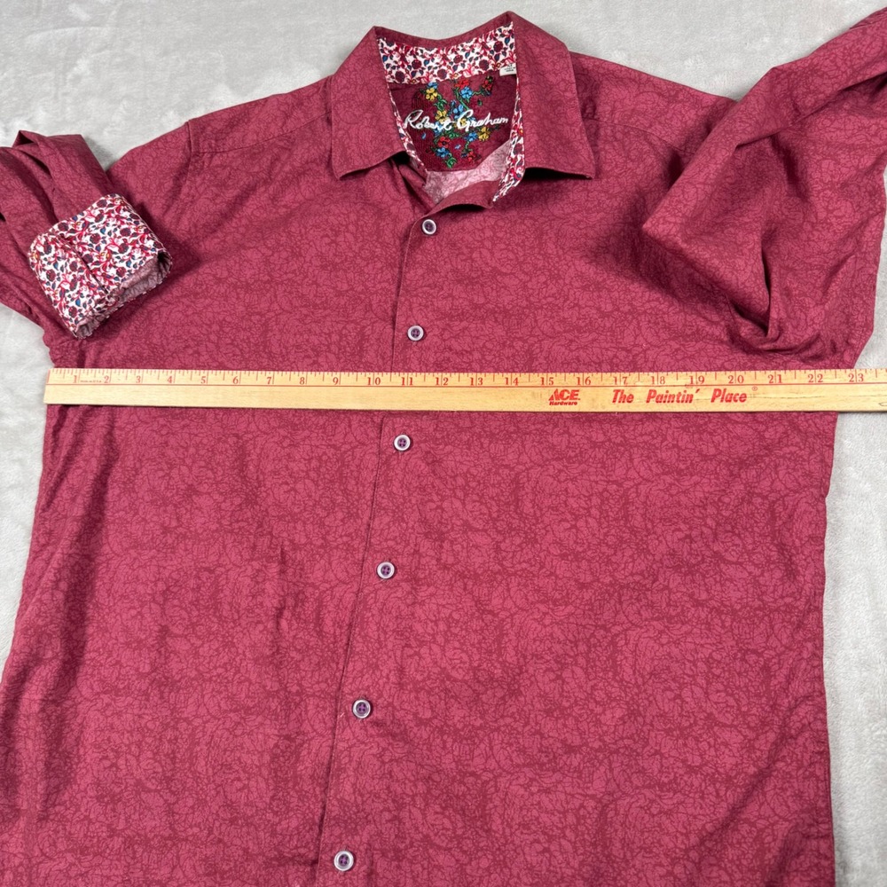 Robert Graham Button Down Shirt Mens Medium Burgundy Red Floral Flip Cuff Casual - Picture 4 of 7